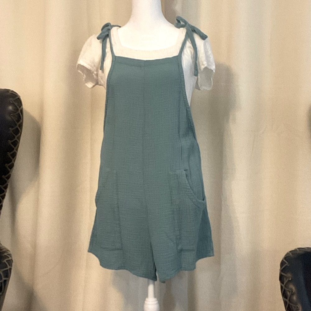 Teal Sleeveless Romper with Pockets